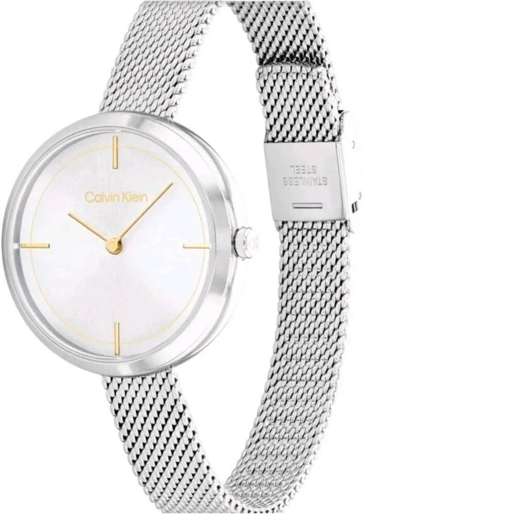 Calvin Klein Iconic Women's Quartz Mesh Bracelet Watch Stainless Steel Silver